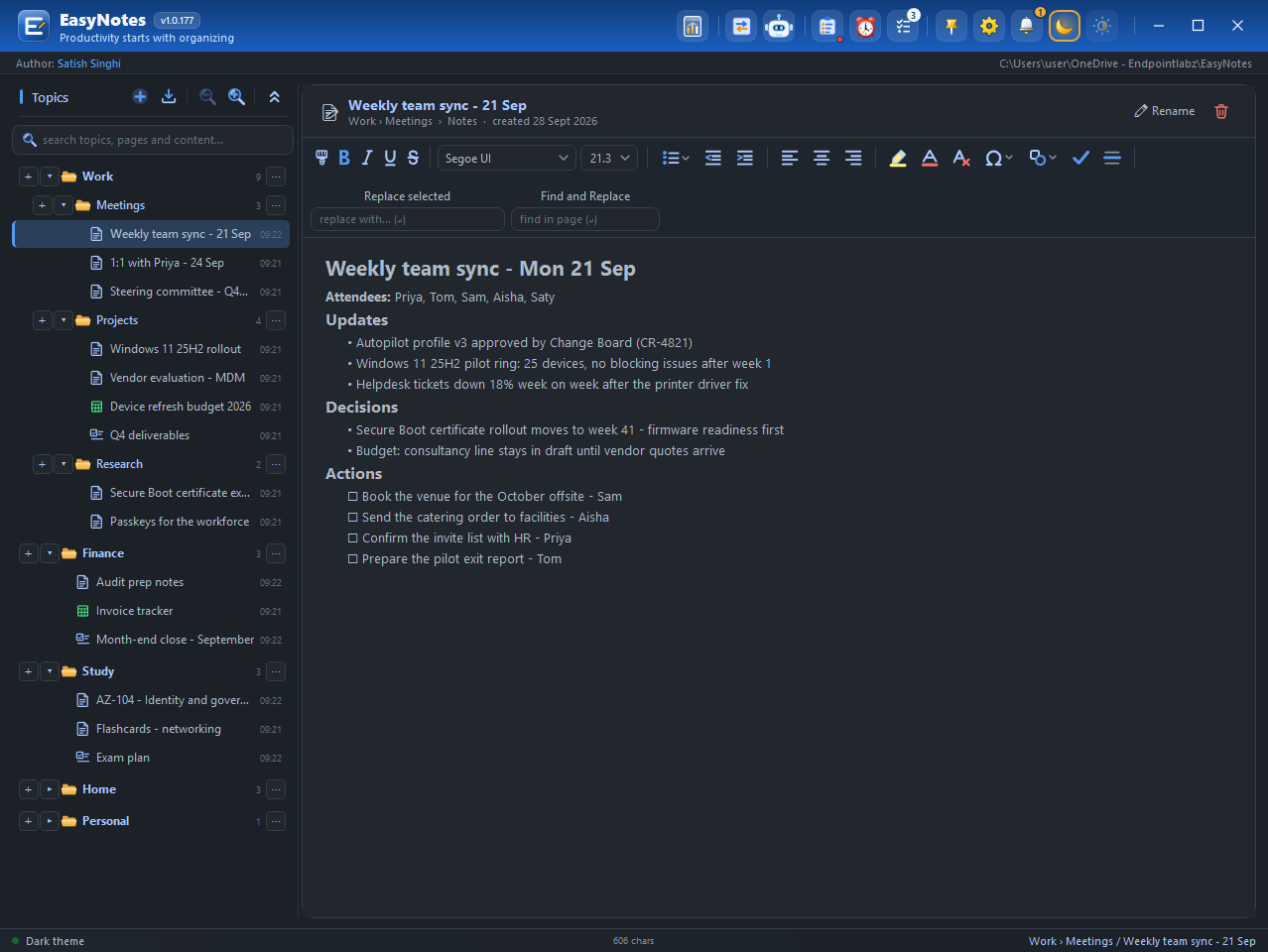 EasyNotes in the dark theme