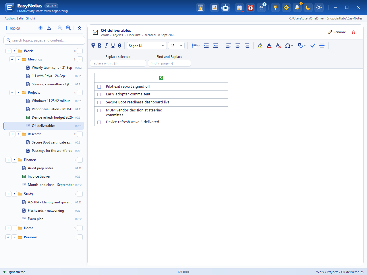 A checklist page