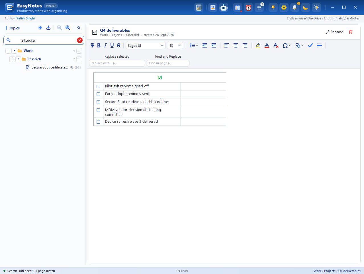 Searching for “BitLocker” across titles and content
