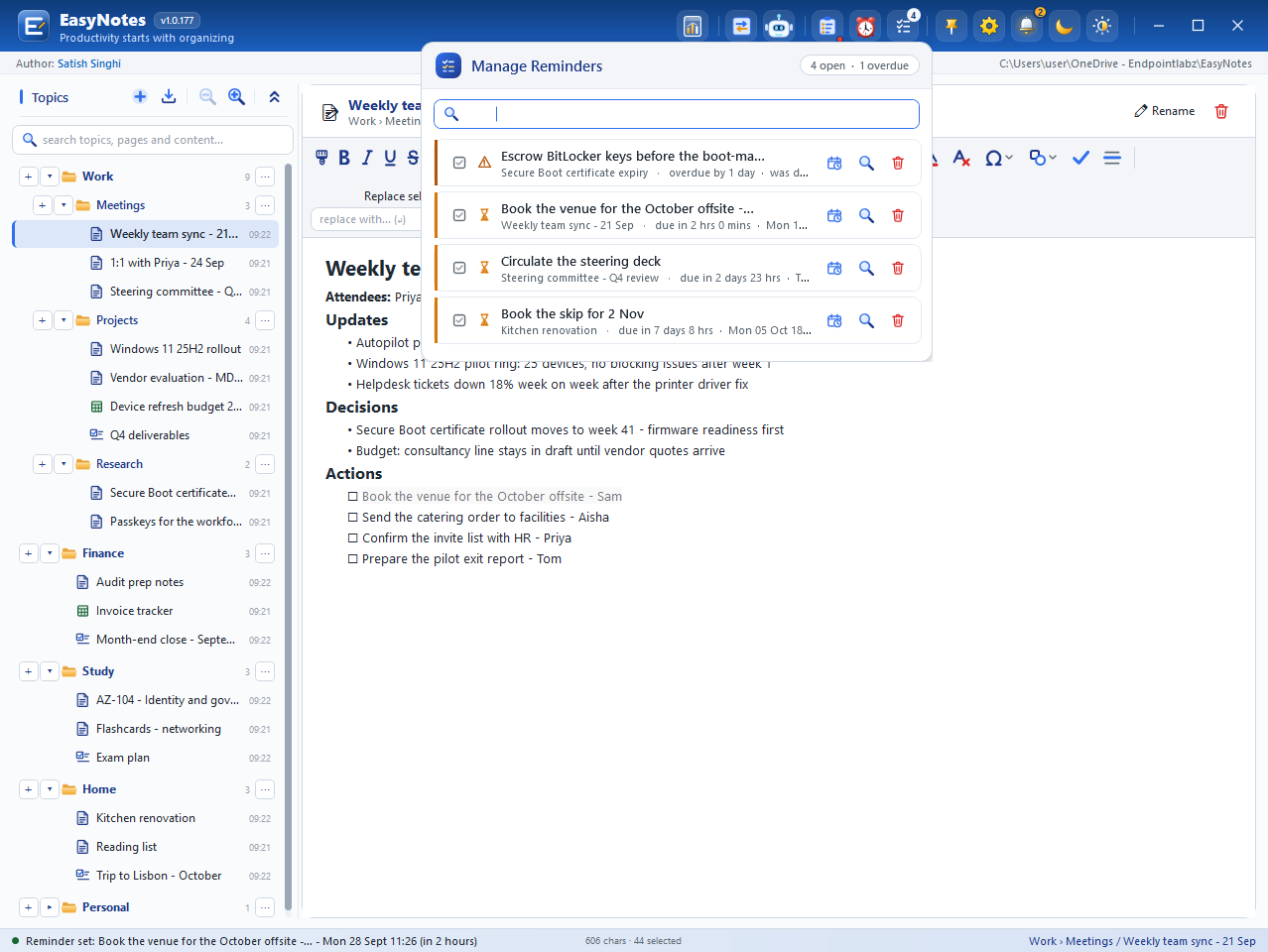 The to-do list in the header, with search and Go to content.