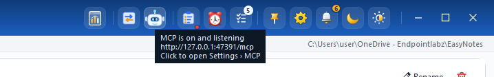 On and listening – hover the bot for the endpoint.