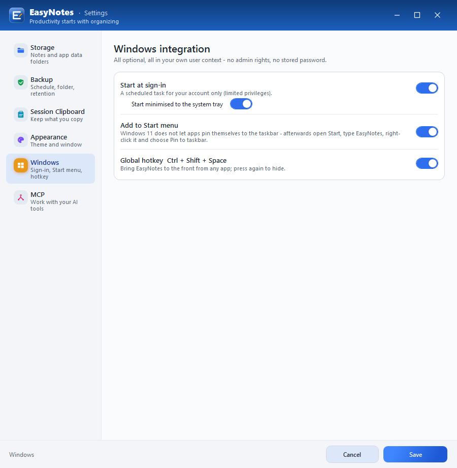 Settings › Windows