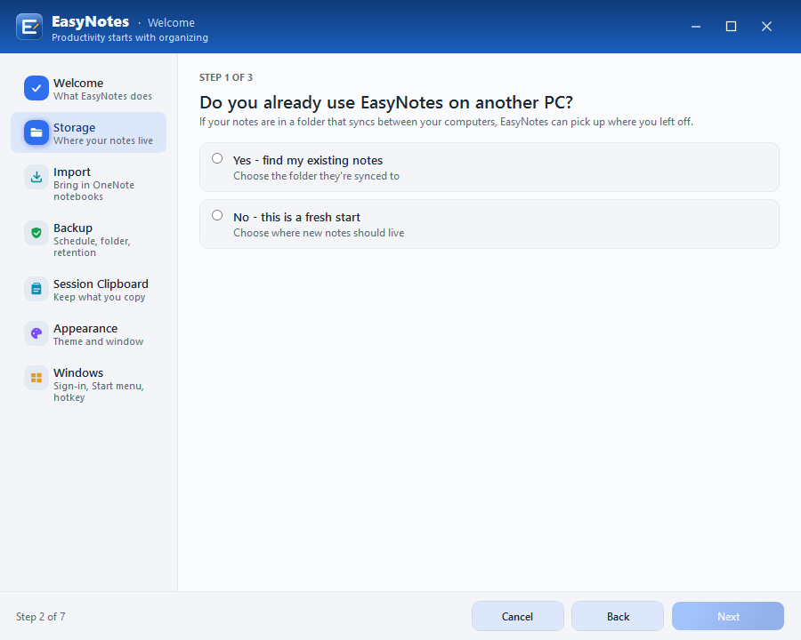 2 · Storage – existing notes?