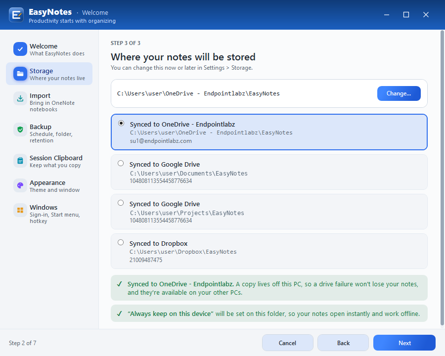The confirmation for a OneDrive folder